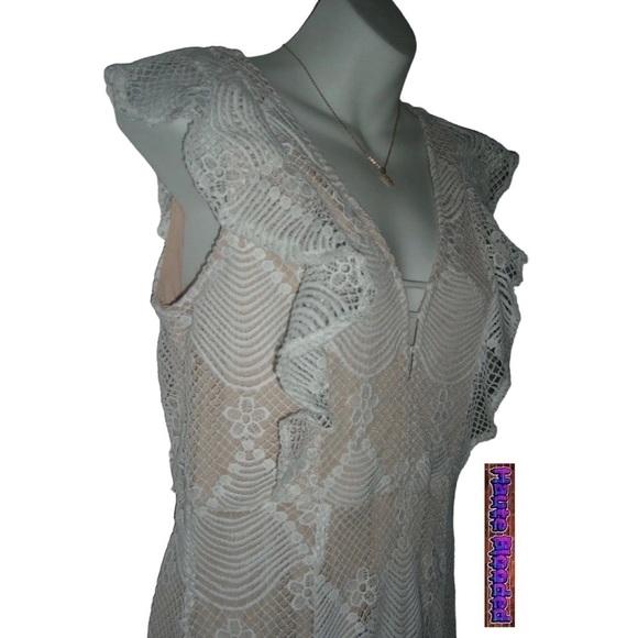 Aqua Dress 70's Boho Beach Destination Wedding Lace Crochet Bohemian Cottagecore - Picture 9 of 16